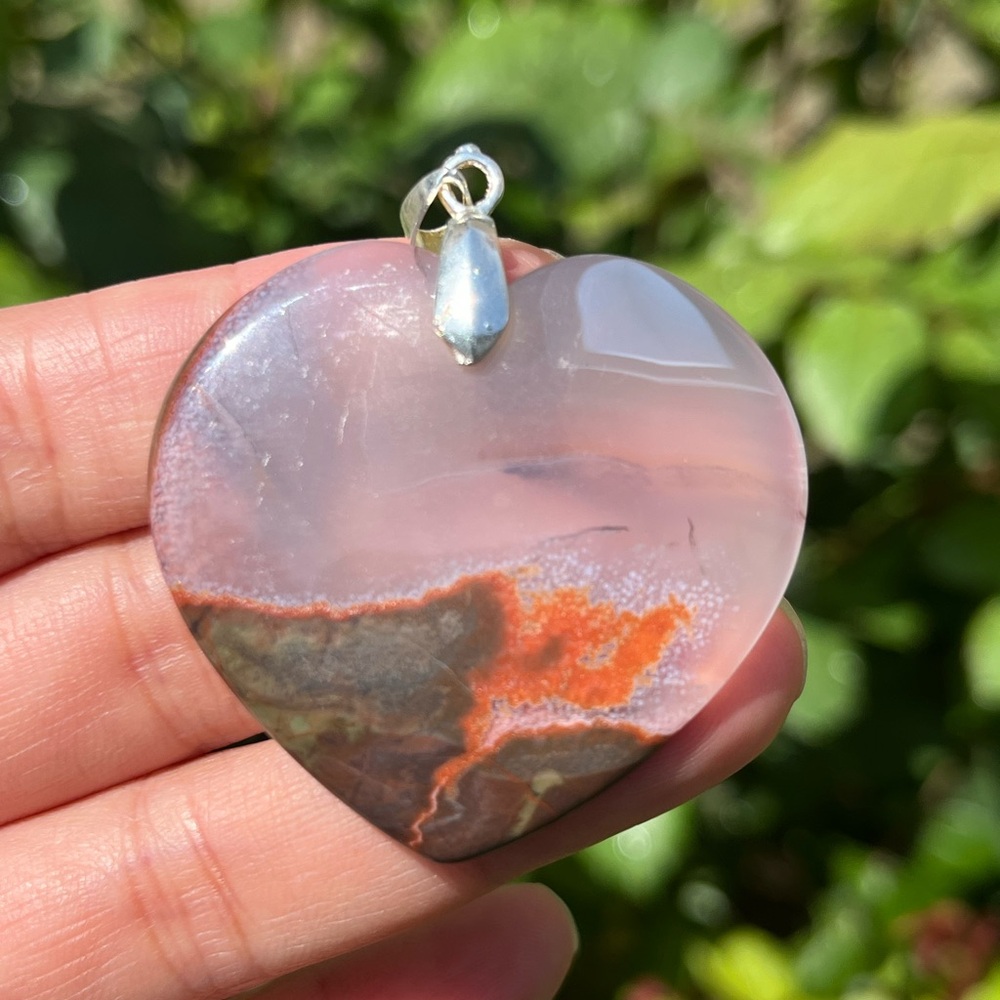 925 silver‎ plated agate heart pendant